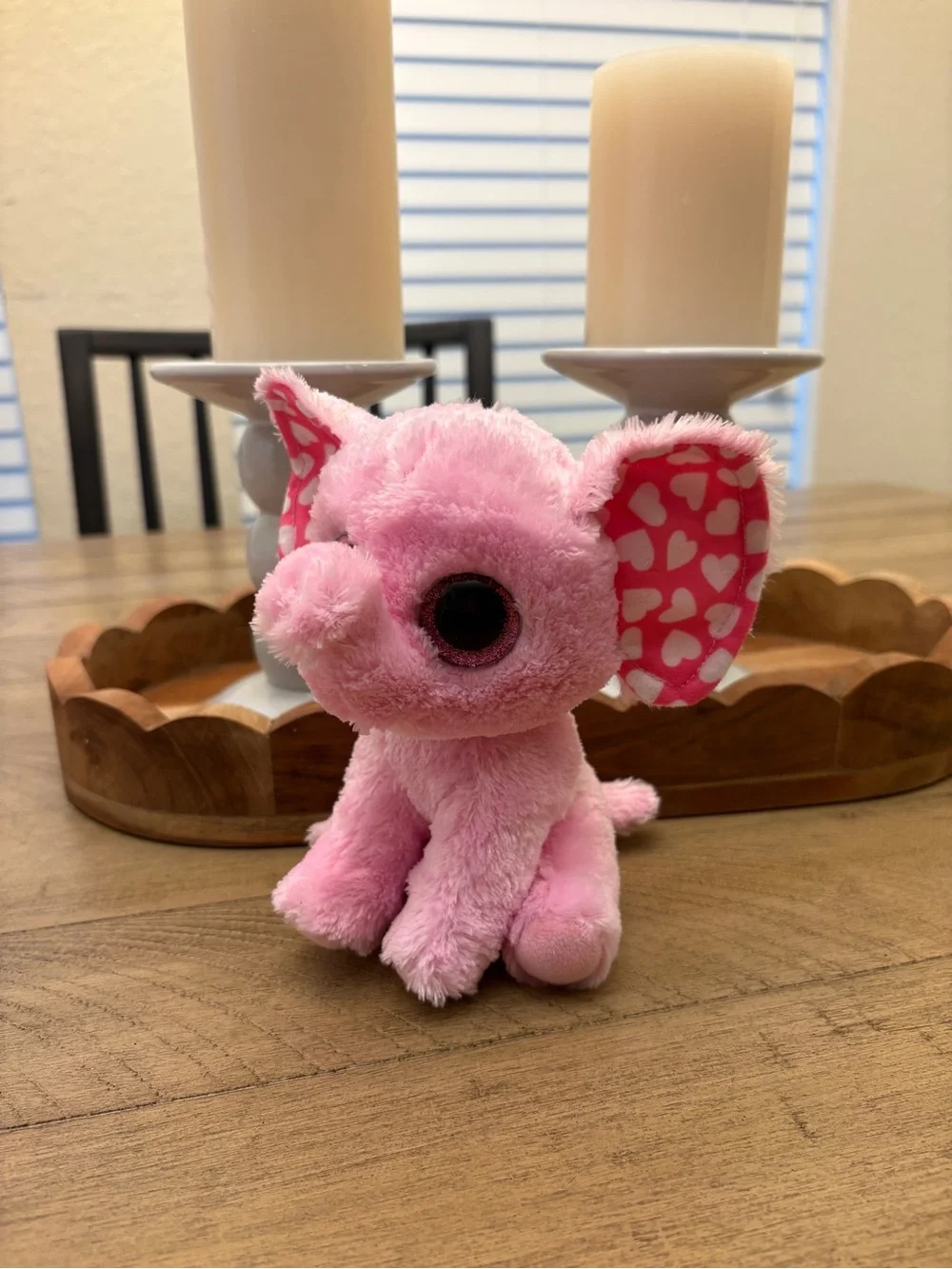 Ty Pink Plush Elephant with Heart-Pattern Ears